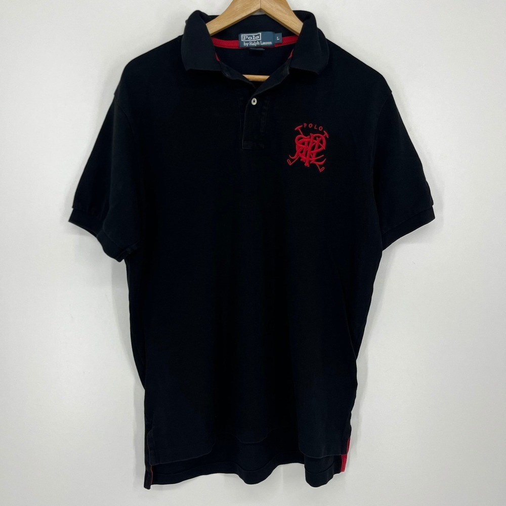 Polo Ralph Lauren Mens Black Embroidered Crest‎ Crossed Mallet RPLC Polo Shirt L